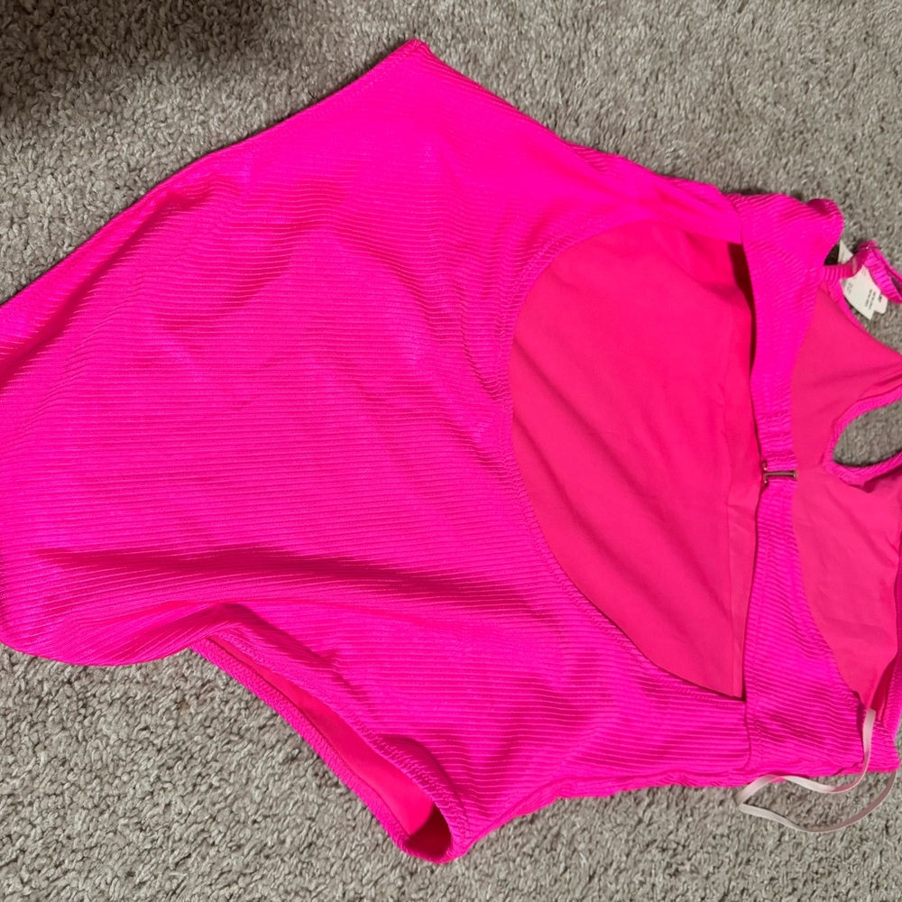 Arie ribbed Pink OneShoulder Swimsuit - Picture 4 of 4